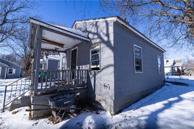 view of snow covered exterior