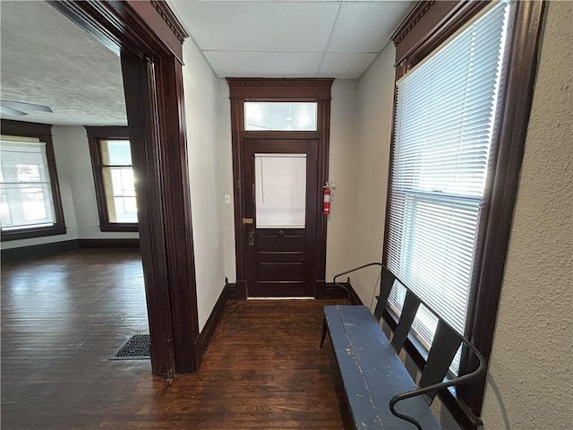 doorway to outside featuring plenty of natural light and dark hardwood / wood-style flooring