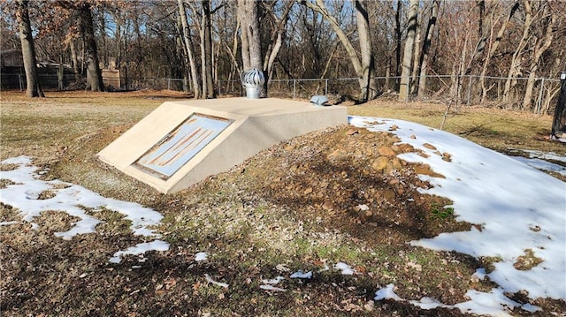 view of storm shelter