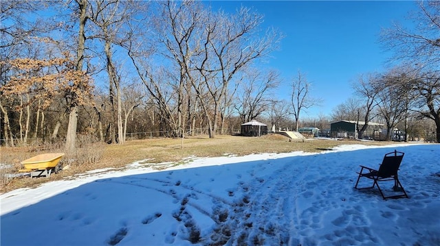 view of yard covered in snow