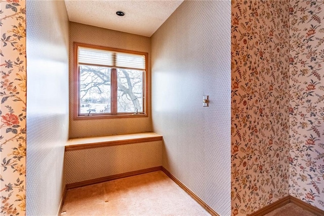 interior space with a textured ceiling