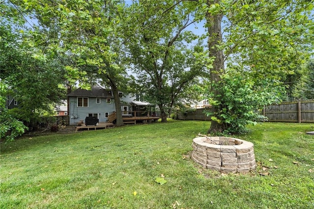 4722 Switzer Rd, Shawnee, KS 66203 - fenced backyard with an outdoor fire pit and a wooden deck