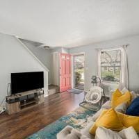 living room with hardwood / wood-style flooring