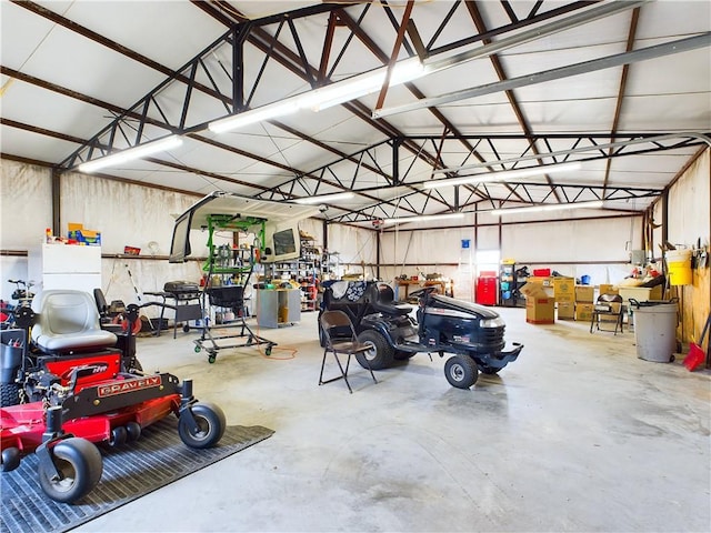 garage featuring a workshop area