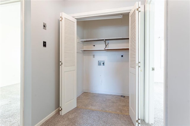 laundry area with light carpet, hookup for a washing machine, and electric dryer hookup