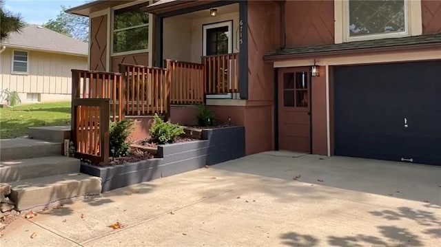 exterior space with a garage