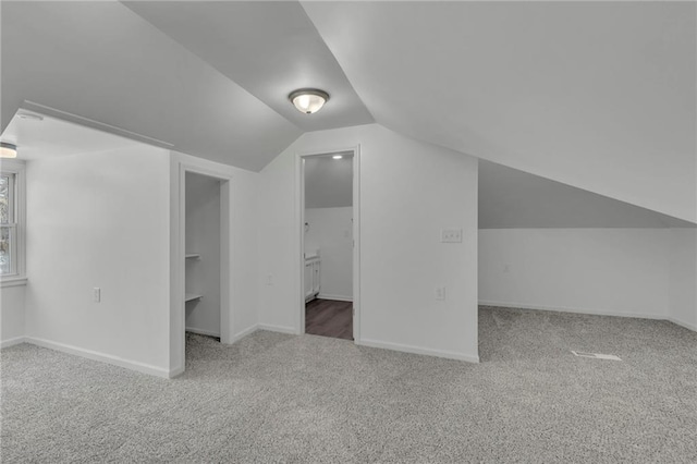 bonus room with lofted ceiling and carpet