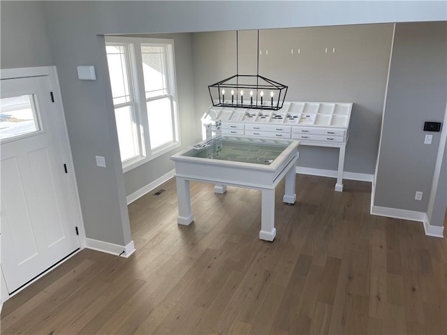 interior space with dark wood-type flooring