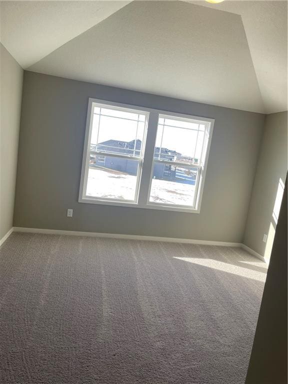 empty room featuring vaulted ceiling, plenty of natural light, and carpet flooring