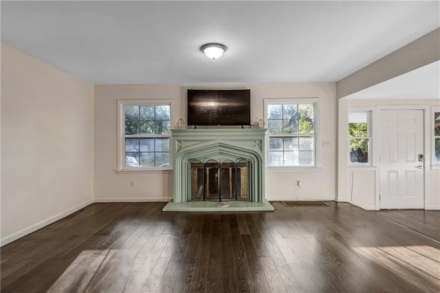 unfurnished living room featuring dark hardwood / wood-style floors