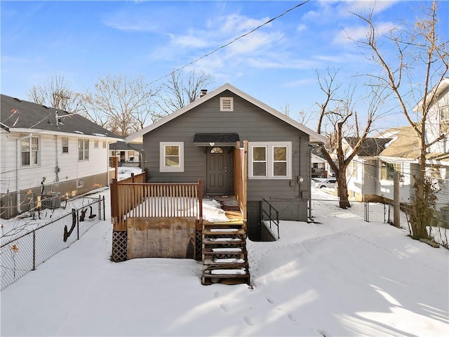 view of snow covered property