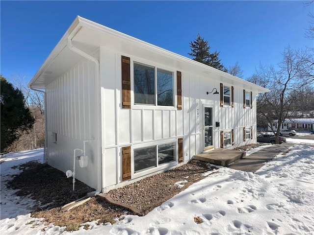 view of snow covered property