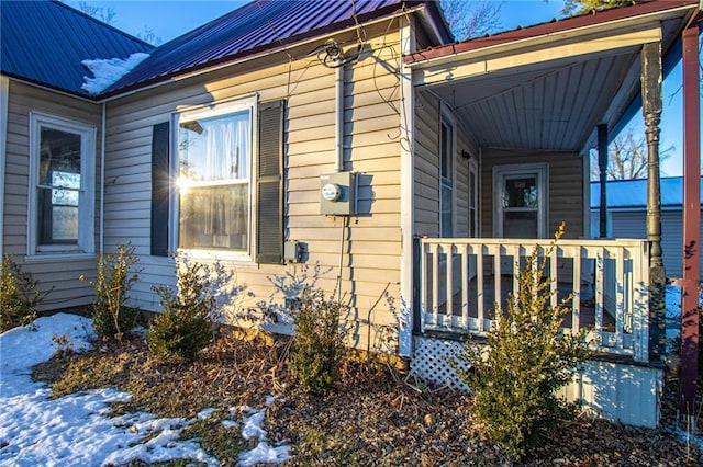 view of snow covered exterior