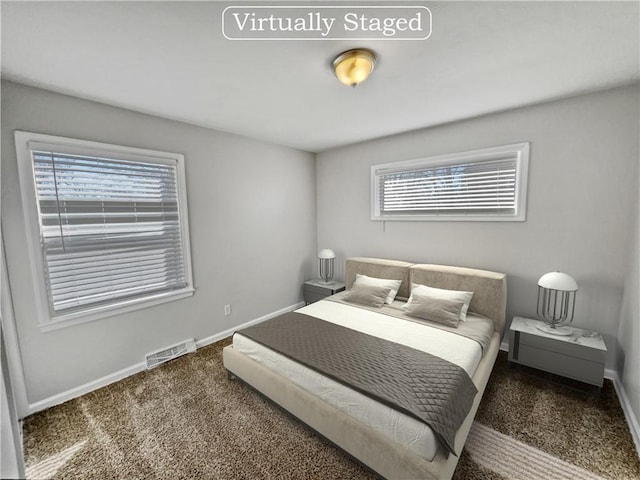 carpeted bedroom with multiple windows