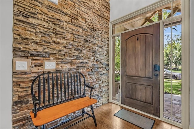 foyer with wood finished floors