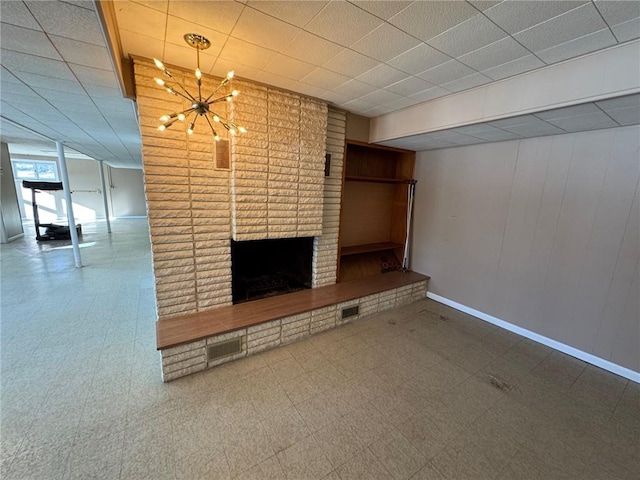 unfurnished living room with a fireplace