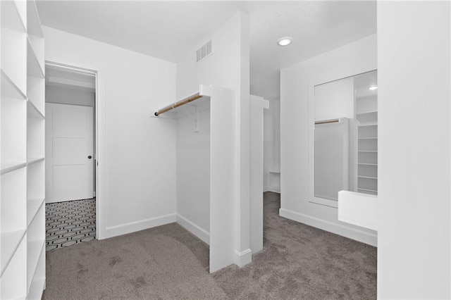 walk in closet featuring carpet flooring