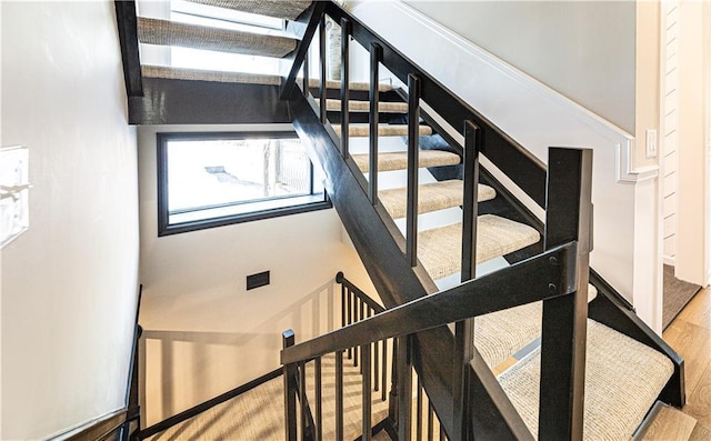 stairway featuring hardwood / wood-style flooring