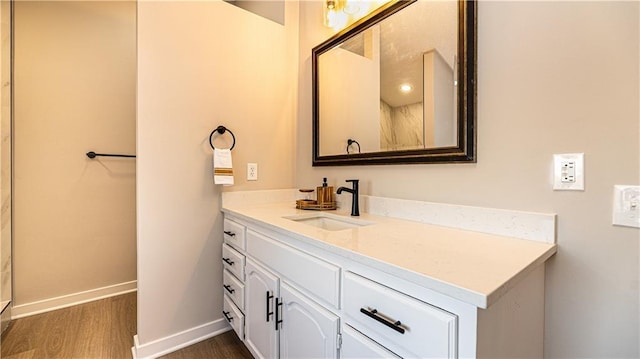 bathroom featuring wood-type flooring and vanity