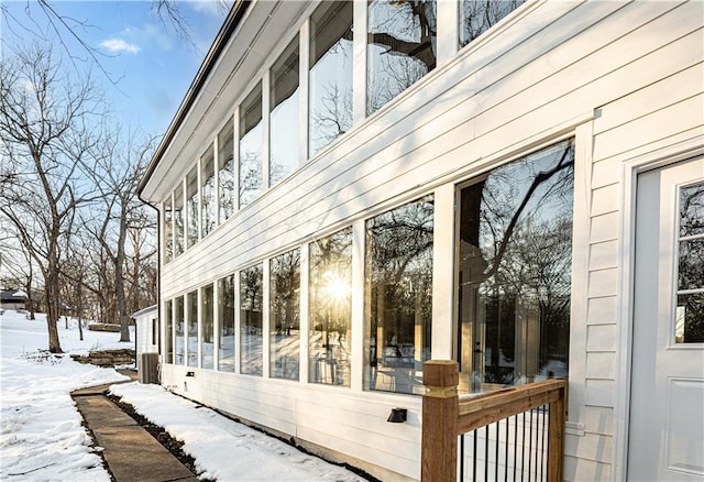 view of snow covered property