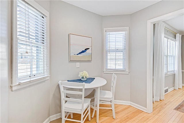 dining room featuring hardwood / wood-style floors and a healthy amount of sunlight