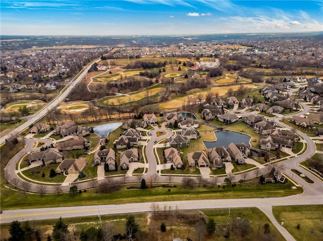 bird's eye view featuring a water view