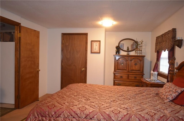 bedroom with light carpet