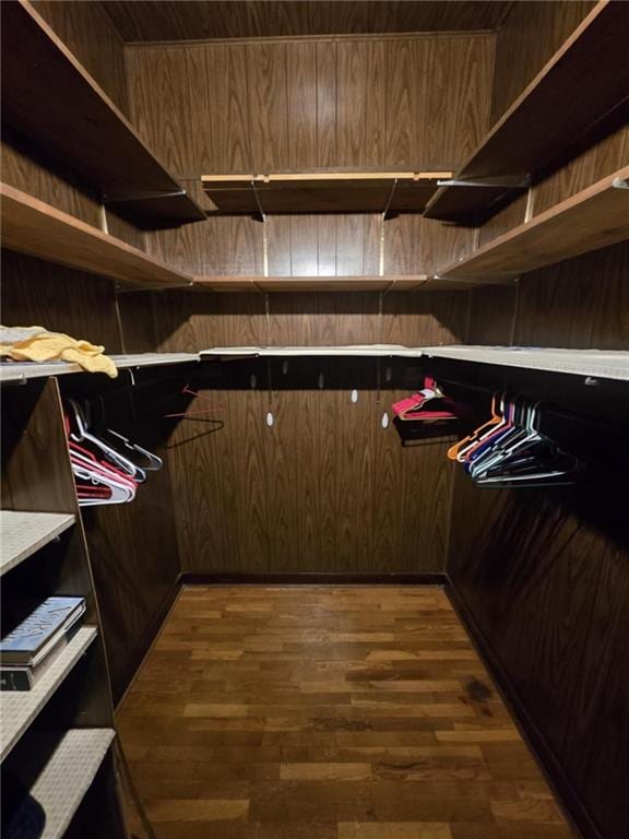 spacious closet featuring dark hardwood / wood-style floors