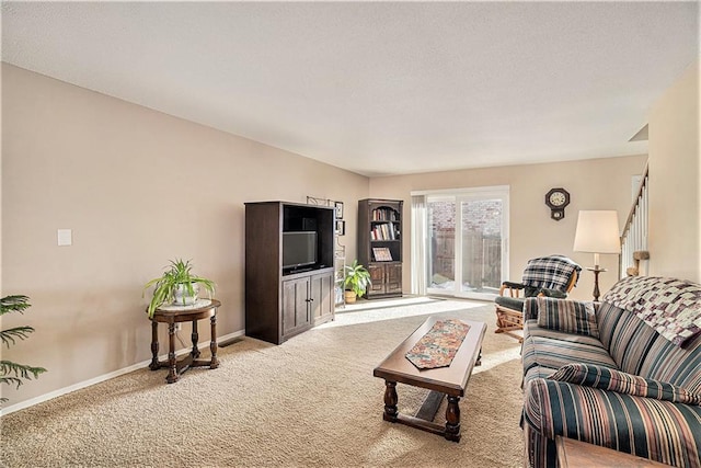 living room featuring light colored carpet