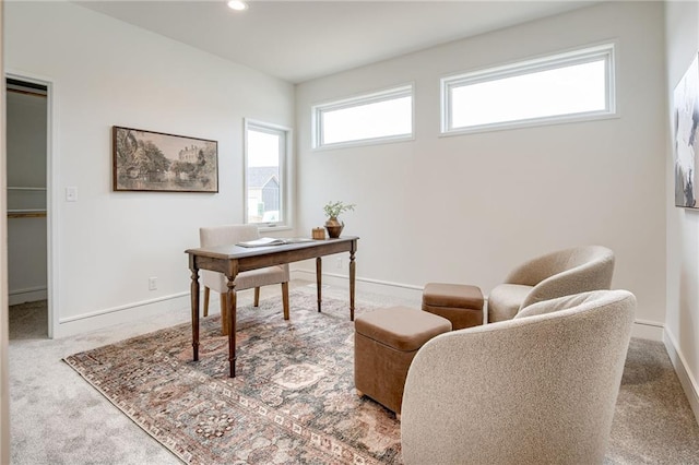 view of carpeted home office