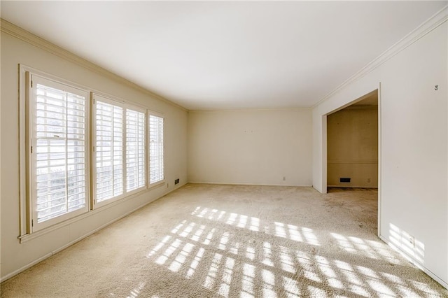 carpeted empty room featuring crown molding