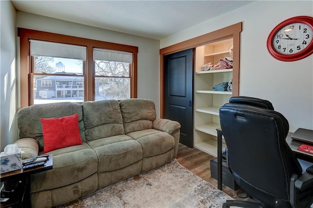 home office featuring hardwood / wood-style flooring