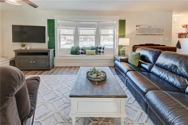 living room with light hardwood / wood-style flooring