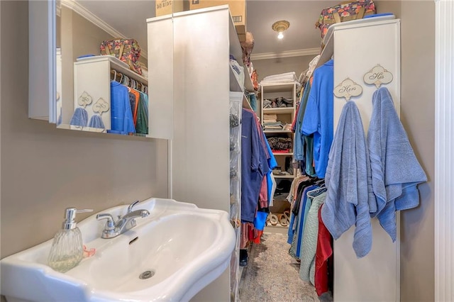 bathroom featuring sink and ornamental molding