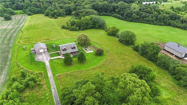 birds eye view of property featuring a rural view