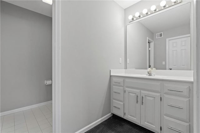 bathroom featuring baseboards, visible vents, and vanity