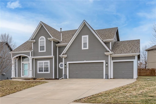 front facade with a garage