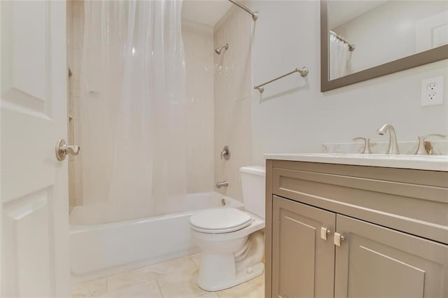 full bathroom with tile patterned flooring, vanity, shower / bath combo, and toilet