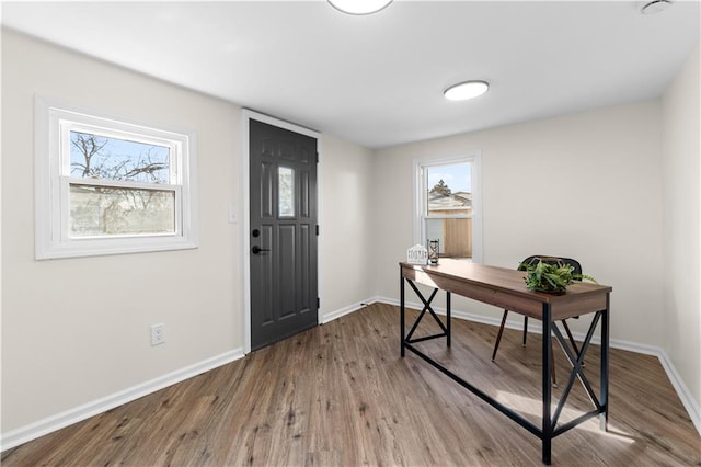 office area with wood-type flooring