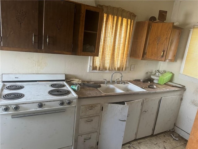 kitchen with sink and white range with electric stovetop