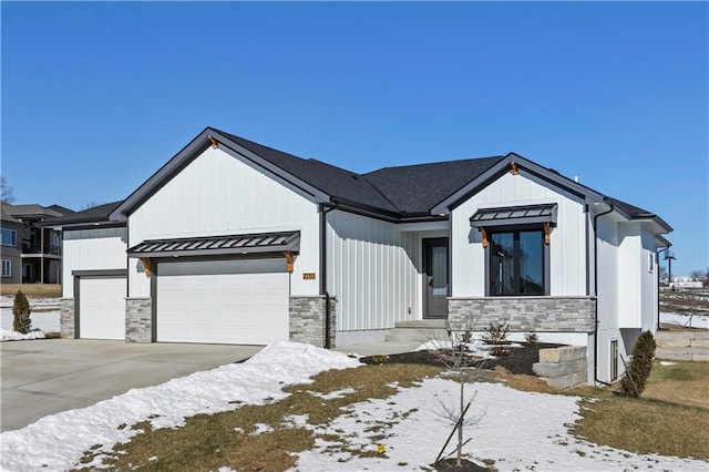 modern farmhouse featuring a garage