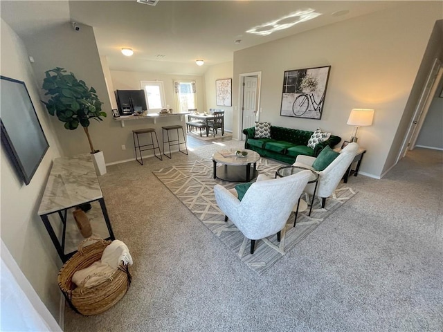 living room featuring light colored carpet