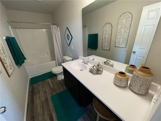 full bathroom featuring vanity, toilet, shower / bath combo, and wood-type flooring