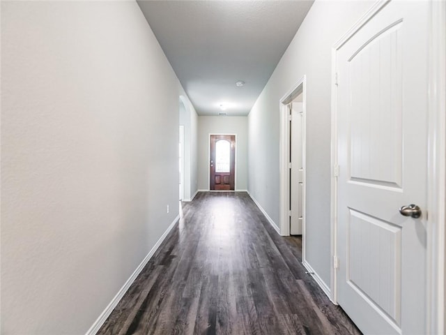 corridor with dark hardwood / wood-style floors