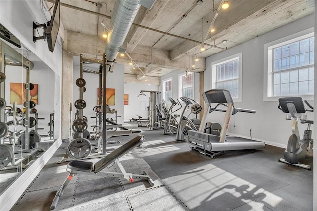 workout area with baseboards