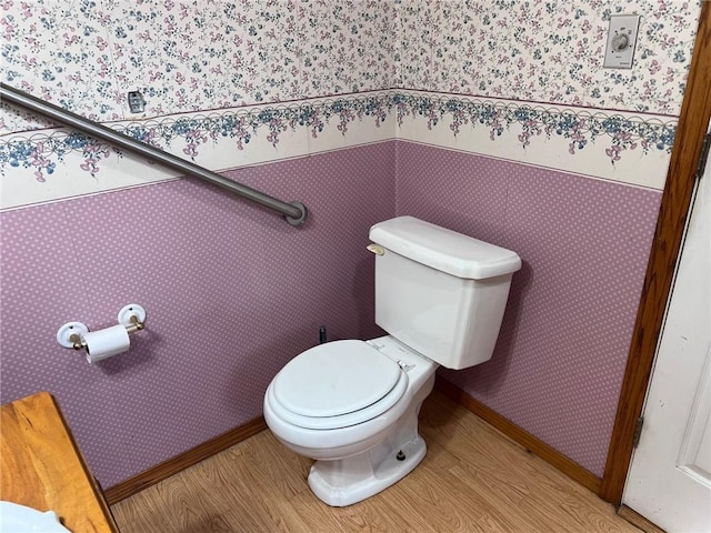 bathroom featuring wood-type flooring and toilet