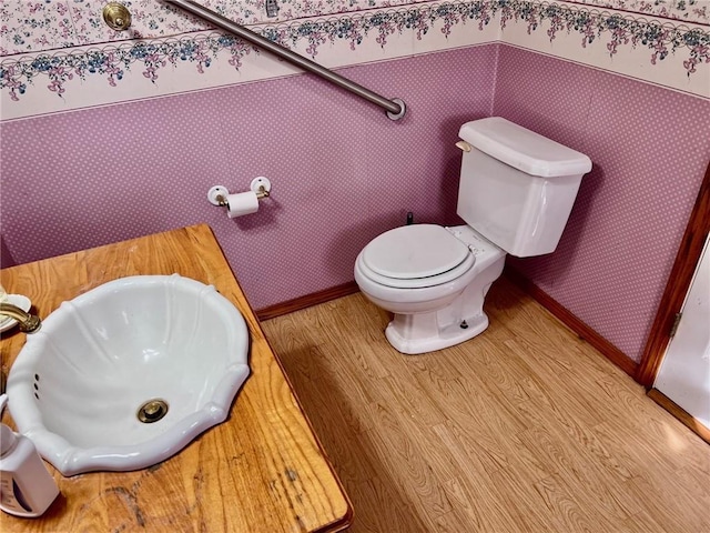 bathroom with sink, wood-type flooring, and toilet