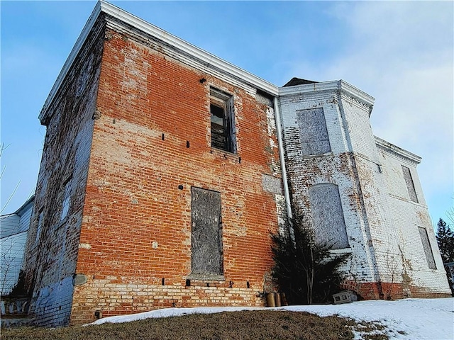 view of snow covered building