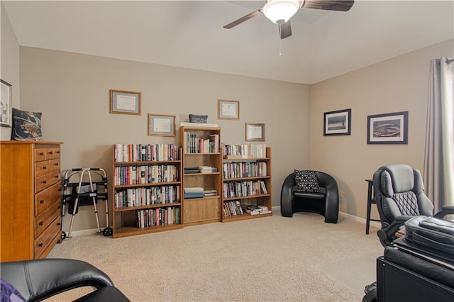 office with ceiling fan and light carpet