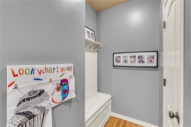 mudroom with baseboards and wood finished floors